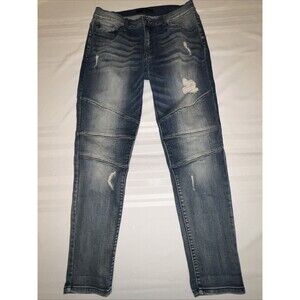 Kancan Moto Woman’s Skinny Stretch Blue Jeans Distressed Size W11/29